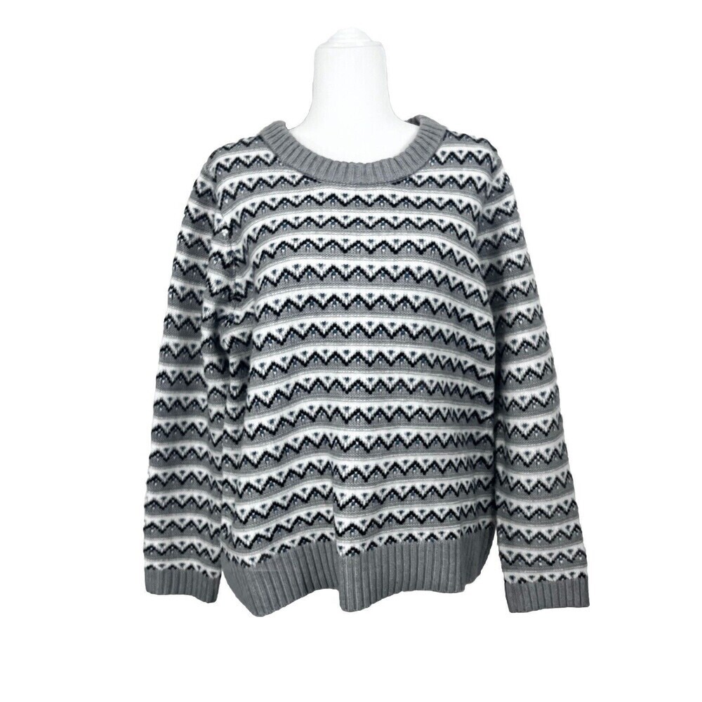 Croft & Barrow Knitted Crewmen’s Pullover Striped Sweater Gray Cabin Size XXL